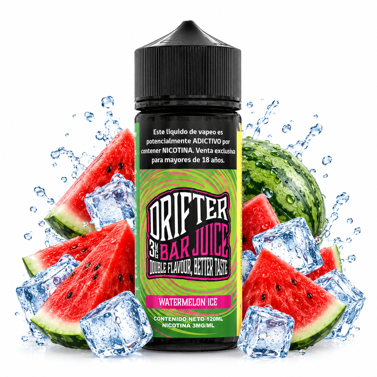 botella-watermelon-ice-con-hielo-y-sandia DRIFTER - Bar Juice Watermelon Ice 120ml 3mg - Imagen 1